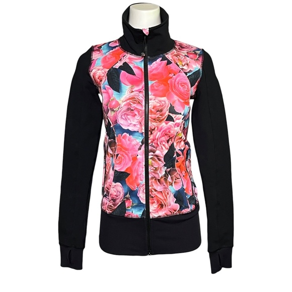 Lululemon Nice Asana Jacket Full Zip Secret Garden Black Pink Women's Size 4 - Picture 1 of 11